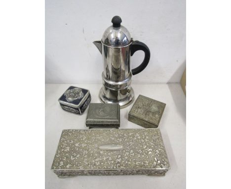 White Metal trinket boxes and teapot