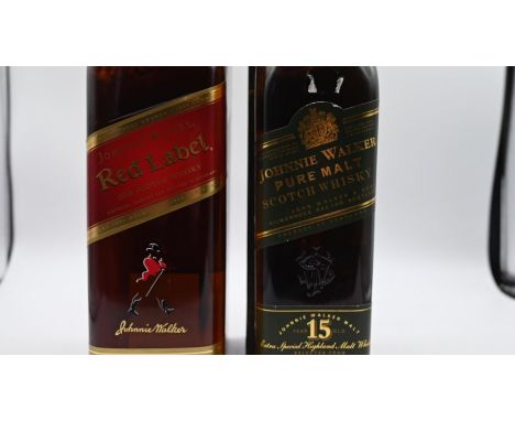 Two bottles of Johnnie Walker whisky. One 15 year old Extra Special Highland Malt Whisky 70cl and one Red Label Old Scotch Wh