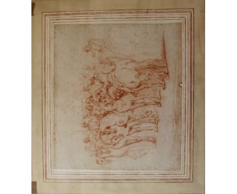 ITALIAN SCHOOL, 16/17th CENTURY A SKETCH OF MEN ON HORSEBACK Red chalk, with a later attribution to Pisanello on reverse of s