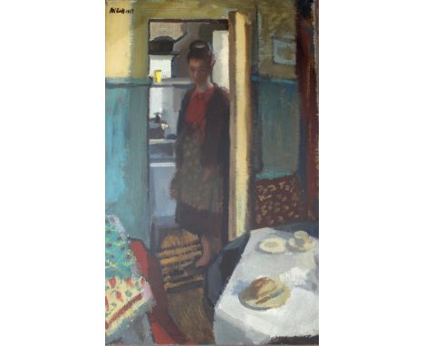•CHARLES McCALL (1907-1989) MEAL TIME Signed and dated 1947, oil on canvas 60 x 37cm. ++ Needs a light clean