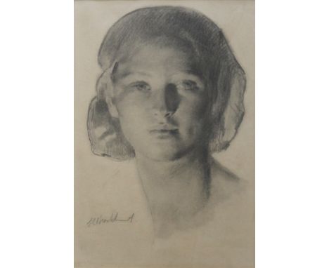 •GERALD LESLIE BROCKHURST, RA (1890-1978) PORTRAIT STUDY Signed, pencil 26.5 x 18cm. ++ Time toning of the paper