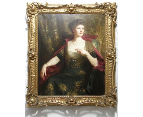 SIR FRANK BERNARD DICKSEE, PRA (1853-1928) PORTRAIT OF VIOLET MARY FRANCES STUART, LADY PAGE WOOD Signed and dated 1916, oil 