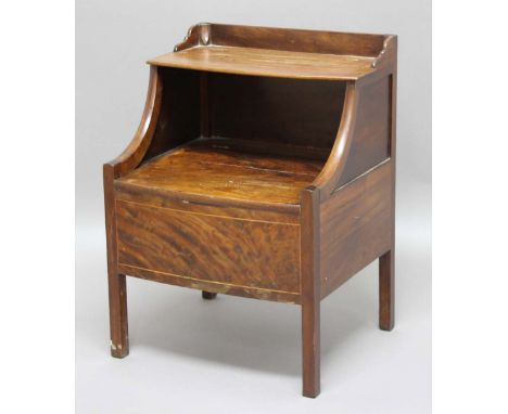 GEORGE III MAHOGANY LANCASHIRE COMMODE, bow fronted with lifting shelf and seat, height 75cm, width 55cm, depth 52cm