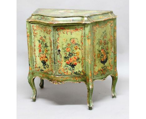 FLORENTINE PAINTED COMMODE, probably 19th century, of serpentine outline, painted with bouquets of flowers inside scrolling g