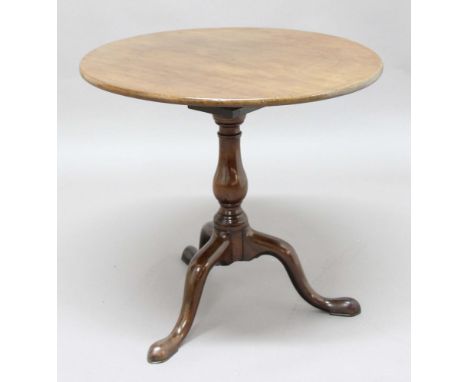 GEORGE III MAHOGANY TILT TOP OCCASIONAL TABLE, with birdcage movement, baluster column and tripod base, height 70cm, diameter