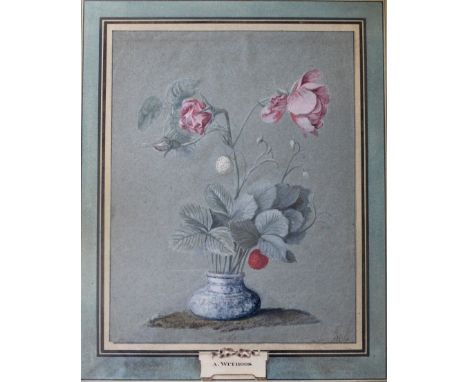 ALIDA WITHOOS (1660-1715) ROSES AND WILD STRAWBERRIES IN A BOWL Inscribed indistinctly lower right, with No69 lower centre, g
