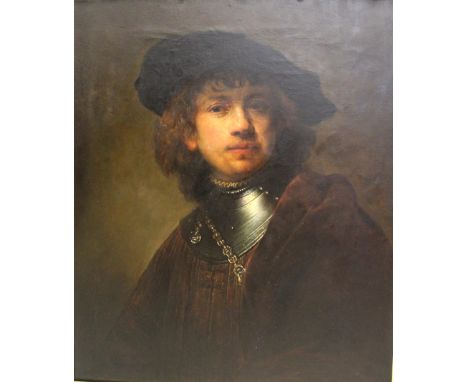 AFTER REMBRANDT HARMENSZ. VAN RIJN (1606-1669) SELF PORTRAIT Oil on canvas 62.5 x 52.5cm. * After the original of 1634 in the