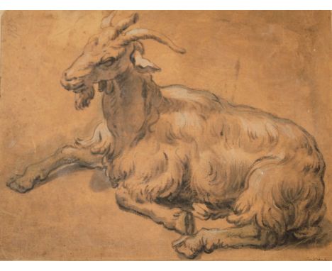 FOUR OLD MASTER DRAWINGS comprising a wash drawing of a goat, ascribed to Johannes Lingelbach, bears signature, 21 x 27.5cm.;