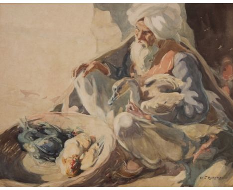 •NANCY JANE BURTON (1891-1972) OLD VILLAGER (1935) Signed, with artist's inscribed label on backboard (address in Rawalpindi)