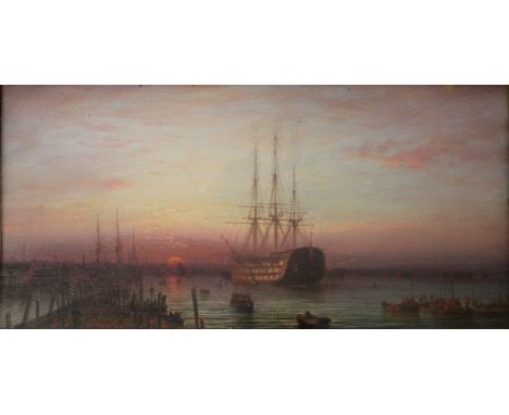 ISAAC WALTER JENNER (c.1826-c.1883)HMS VICTORY AT PORTSMOUTH; SAILING VESSELS IN COASTAL WATERS AT SUNSET A pair, the latter 