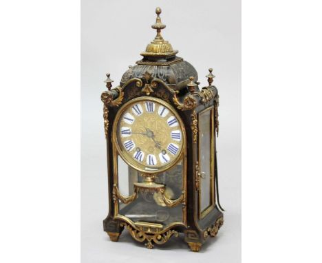 FRENCH LOUIS XIV STYLE MANTEL CLOCK, 19th century, the gilt dial with blue and white enamelled numerals and inscribed A Paris