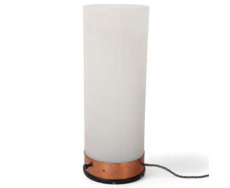 A mid 20th century table lamp, with copper mounts and acrylic cylinder shade, height 42cmOriginal fittings but recently re-wi