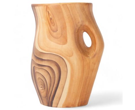A hand painted wood effect ceramic water jug, by Atelier GrandJean Jourdan, Vallauris, France, circa 1950s, Vallauris stamp t