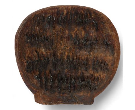 BETTY MILLER, a 1970s' Brutalist ceramic sculpture, half-seed head form, partially glazed, height 38cmCrack repair at base, p