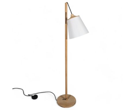 A Muuto Pull floor lamp, the oak stand supporting a pendant oak mounted shade, in working order with maker’s mark to bulb hol
