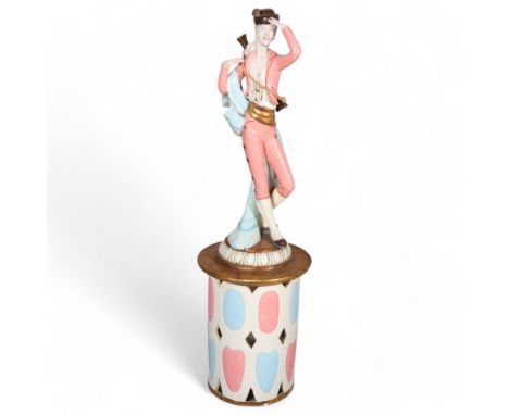 Ceramica Artistica Franju, Spain, a large mid-century stylised ceramic figure of a hunter, with maker’s label, height 107cm a