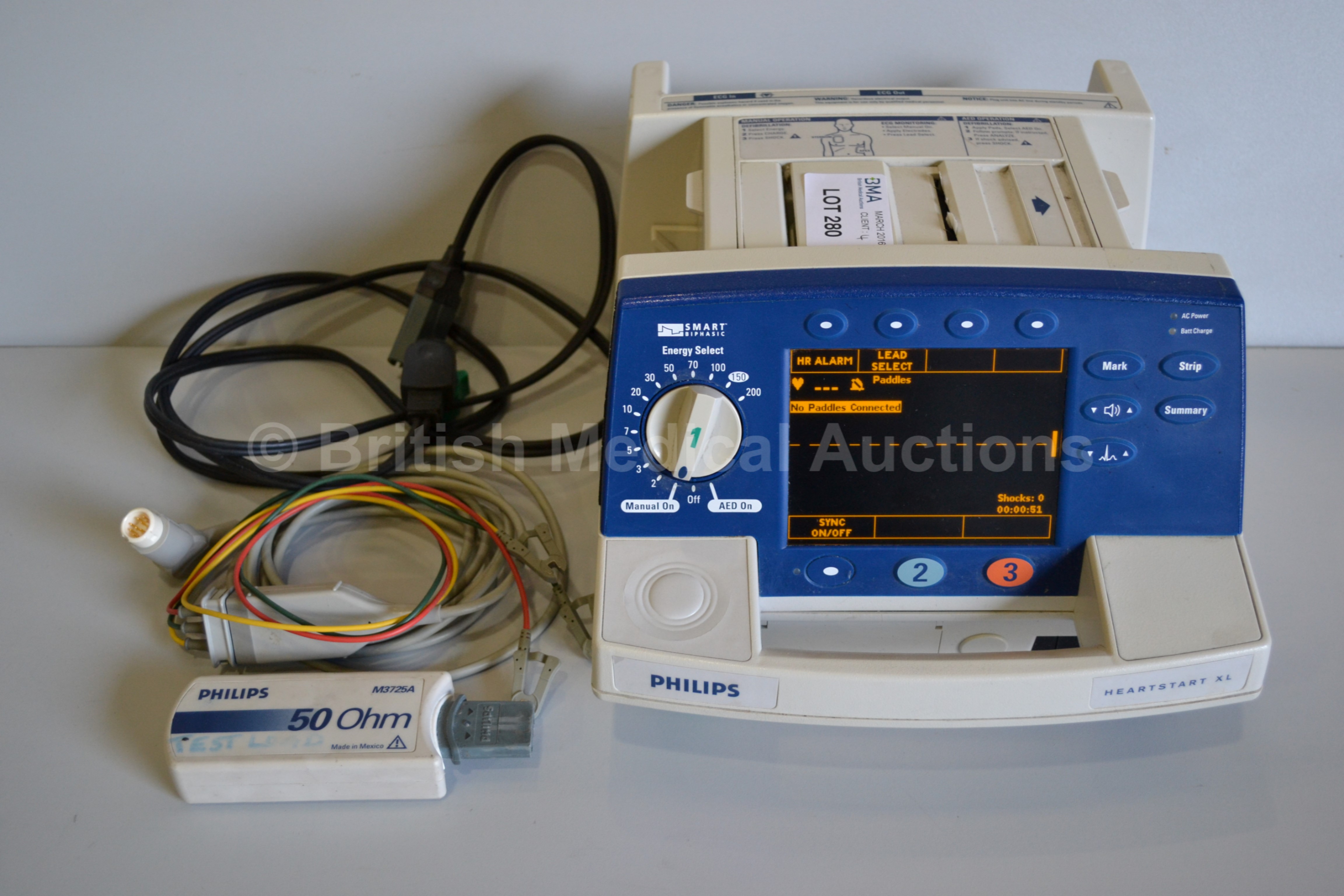 Philips Heartstart Xl Smart Biphasic Defibrillator Includes Philips Test Load Ecg Cable And Pad 