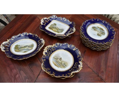 A Royal Worcester style 19th century porclelain twelve piece dessert service, comprising a pair of comports, two single compo