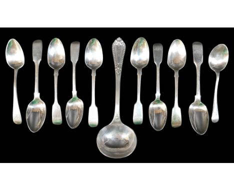 A collection of George III and later silver spoons, including a George III teaspoon, possibly Stephen Adams II, London 1819, 