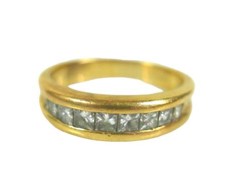 A yellow gold nine stone diamond ring size Q, 5.9 grams surface tests to approximately 5.9 gramsDiamonds bright, some small w