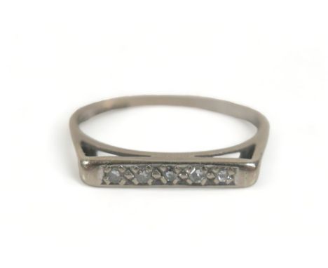 An 18ct white gold five stone diamond ring, each stone approximately 1mm in diameter, size K, 2.2g. 