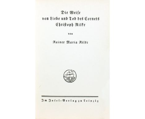 Rainer Maria Rilke. Die Weise von Liebe und Tod des Cornets Christoph Rilke. Leipzig, Insel [1912]. Weinroter Halblederband m