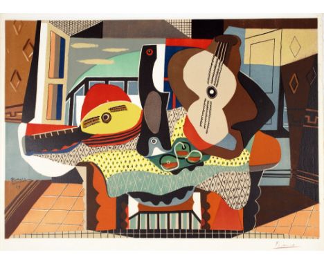 Pablo Picasso. Mandolin et guitare. Farblithographie nach dem Gemälde von 1924. 1958. 53,3 : 37,3 cm (68,7 : 55 cm). Signiert