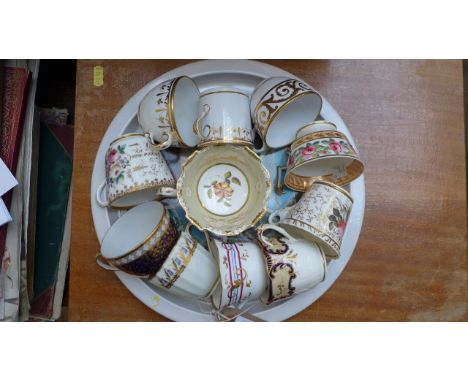 11 principally 19th century cups from various factories including Chamberlain, Worcester, Ridgway, Newhall etc