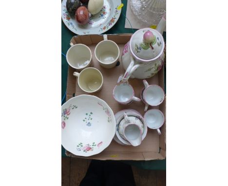 Copeland Spode 'Luneville' patterned coffee set including pot, almost complete (14 pieces), early cereal bowl decorated pink 