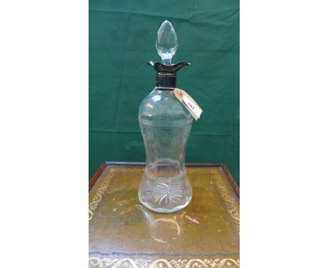Fine late Victorian etched glass decanter with silver collar Sheffield 1899