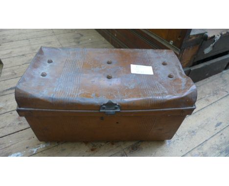 Brown painted tin storage trunk
