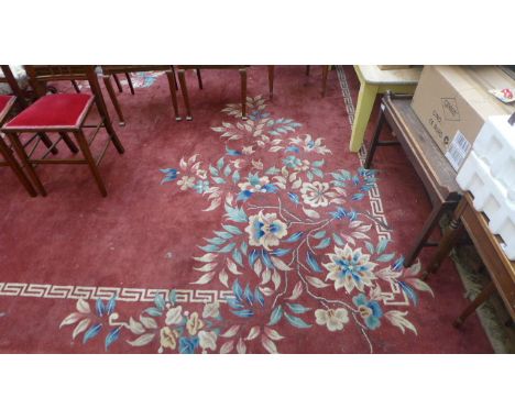 Fine floral patterned port ground tassselled carpet (12" x 15")