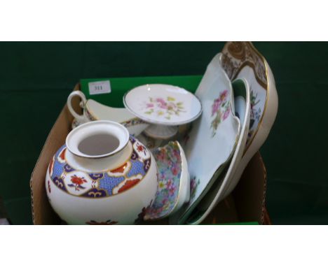 Magpie lot including Spode ginger jar and dish, Royal Winton ware, Coalport miniature sauce boat, Copeland Spode cake plate e