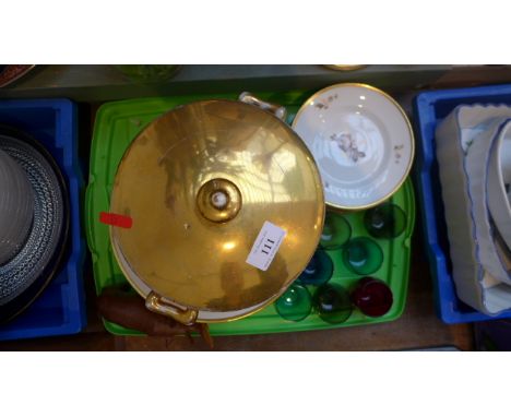 Sets of six Royal Copenhagen gold surround decorative meat dessert and side plates, gold lidded Royal Worcester vegetable tur