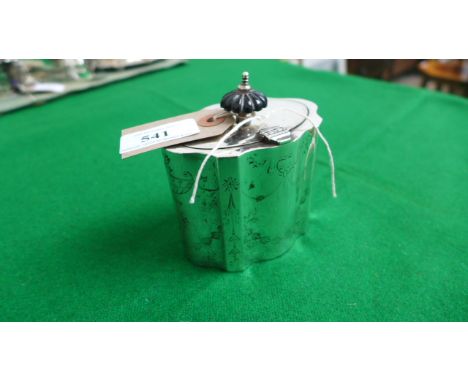 Decorative oval shaped silver tea caddy with bean handle (4.7oz's) - London 1907