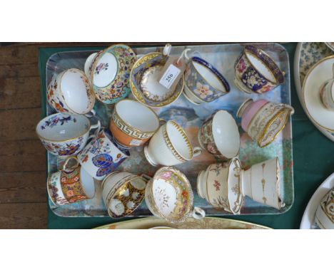 Selection of 16 early teacups and coffee cans from popular factories including Coalport, early Worcester, Wedgwood, Spode, Al