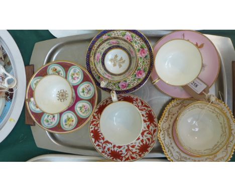 Selection of 5 cups and saucers from popular factories including Worcester, Grainger, Coalport, Alcock etc