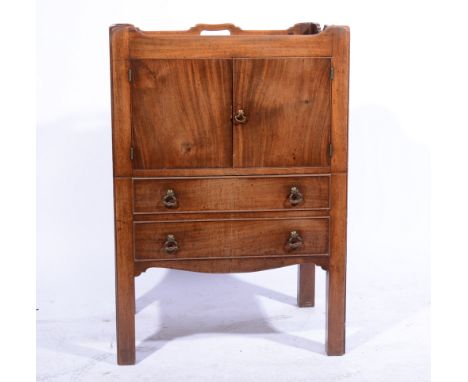 George III mahogany commode, rectangular tray top, with a cupboard above dummy drawer fascia, pull out section, width 56cm, d