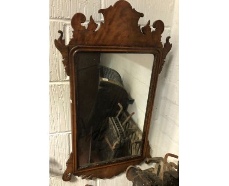 Walnut pier glass, Chippendale design, rectangular plate, fretted frame, 19th Century, 82cm x 47cm.