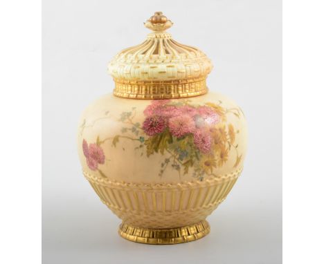 Royal Worcester pot pourri vase, date mark for 1899, coronet top (restored), floral decoration on a blush ground, no 1286, 19