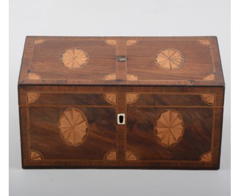 George III style inlaid mahogany tea caddy, width 25cm; and three other boxes, (4). 