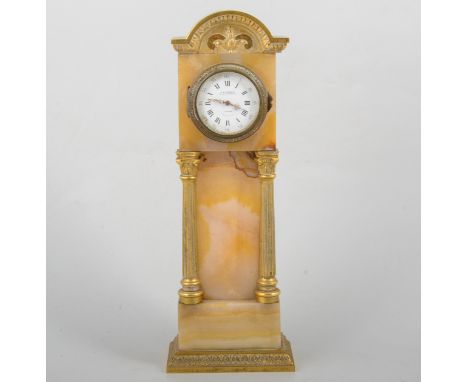 French alabaster and gilt metal 'longcase' mantel clock, with enamel dial, signed J.W. Benson, Old Bond Street, London, case 