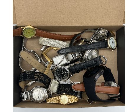 A box of watches,
spares or repairs,
swatch watch digital watches and others