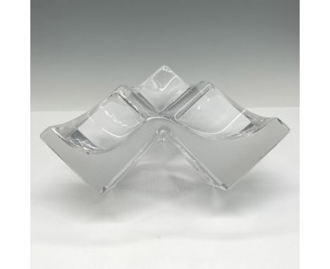 Clear crystal cubist sculpture trinket tray with satin crystal edges. Daum mark. This item has its original box 10"L x 10"W x