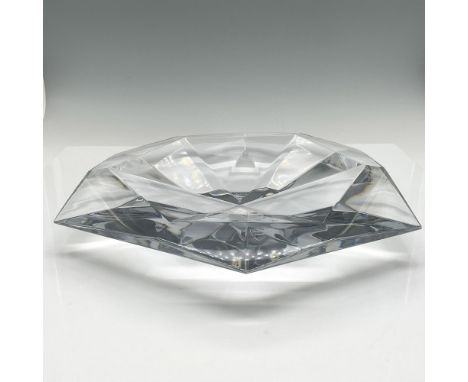 Six-sided crystal design makes an eye-catching centerpiece. Orrefors mark. Issued: 21st centuryDimensions: 11"L x 12"W x 2"HM
