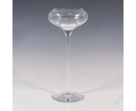 Elegant tall and fine clear crystal. Orrefors etched backstamp. Includes certificate and the original box, dimensions: 6.25''
