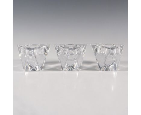 Trio of thick clear crystal, features a triangular diamond shape. Orrefors etched backstamp. Dimensions: 3.25''L x 4.25''W x 