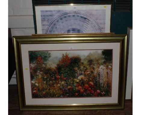 Five framed poster prints, including the Entrance to the Natural History Museum, the Frontage to St Paul's Cathedral and two 