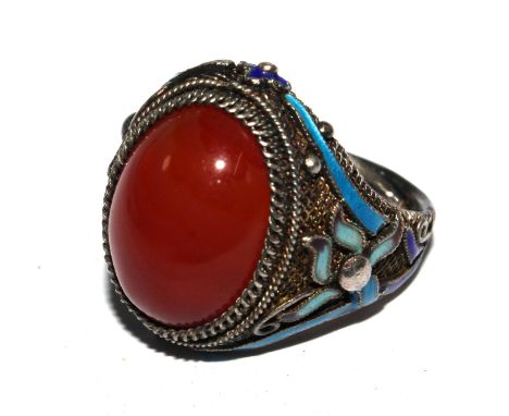 A Chinese silver enamel ring 