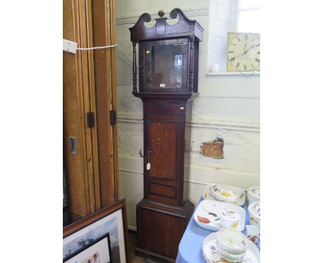 An early 19th century oak and mahogany crossbanded longcase clock, the swan neck pediment over a painted 12 inch square dial 